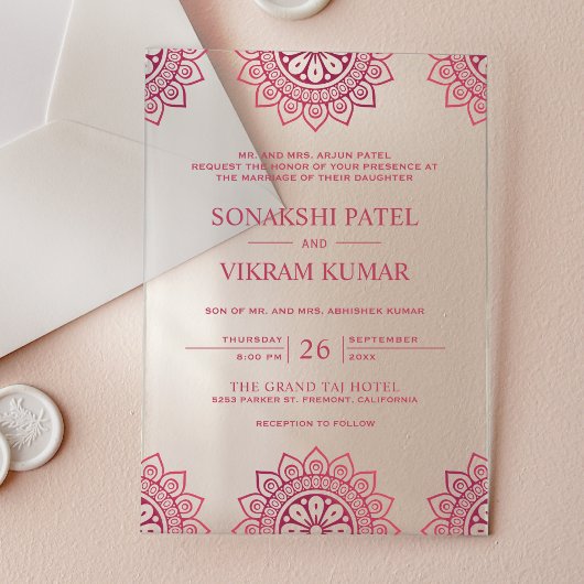 Pink Mandala Indian Wedding Acryleinladungen