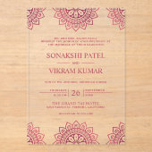 Pink Mandala Indian Wedding Acryleinladungen (Vorderseite)