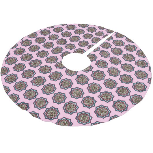 Pink Mandala Polyester Weihnachtsbaumdecke (Schrägansicht)