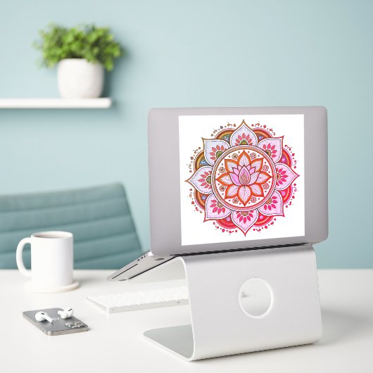 Pink mandala vinyl sticker (Laptop auf Schreibtisch)