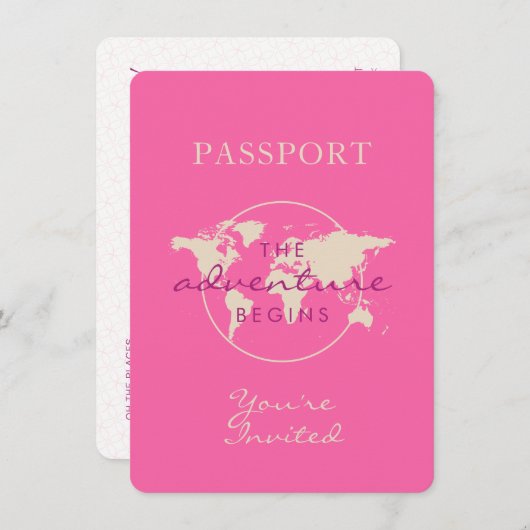 Pink Map Adventure Baby Showpass Einladung (Vorne/Hinten)