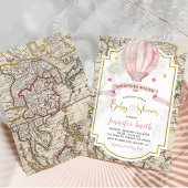 Pink Map Hot Air Ballon Adventure Baby Dusche Einladung