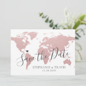 Pink Map Ziel Reise Thema Foto Save The Date (Stehend Vorderseite)