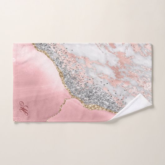Pink Marble Agate Badhandtuch Set (Handtuch)