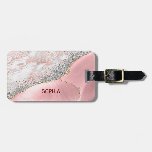 Pink Marble Agate Gepäckanhänger (Vorderseite horizontal)