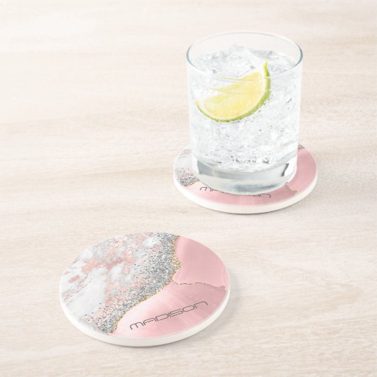 Pink Marble Agate Getränkeuntersetzer (Seite)
