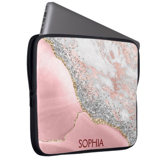 Pink Marble Agate Laptopschutzhülle (Vorne Rechts)