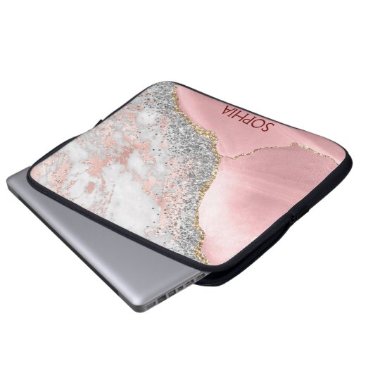 Pink Marble Agate Laptopschutzhülle (Vorne Knopf)