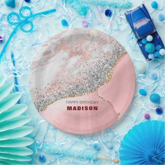 Pink Marble Agate Pappteller (Party)