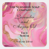 Pink marble and gold foil dropper bottle label quadratischer aufkleber (Vorderseite)
