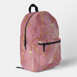 Pink Marble Background With Gold Veins Bedruckter Rucksack