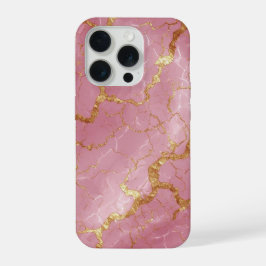 Pink Marble Background With Gold Veins iPhone 15 Pro Hülle