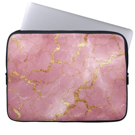 Pink Marble Background With Gold Veins Laptopschutzhülle (Vorderseite)
