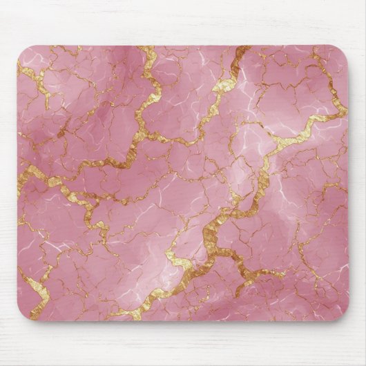 Pink Marble Background With Gold Veins Mousepad (Vorne)