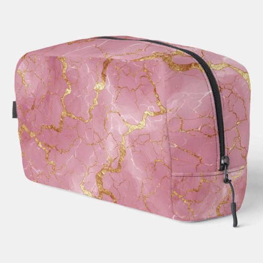 Pink Marble Background With Gold Veins Waschbeutel (Rechte Ecke)