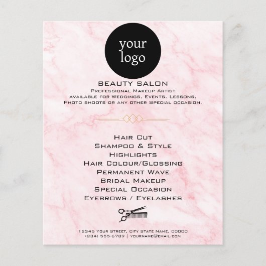 Pink Marble Beauty Salon Flyer (Vorne)