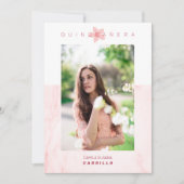 Pink Marble Effect Romantic Photo Quinceañerank Einladung (Vorderseite)