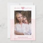 Pink Marble Effect Romantic Photo Twins Graduation Einladung (Vorderseite)
