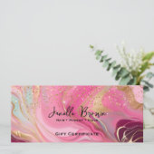 Pink Marble & Gold Glitter Gift Certificate Card Einladung (Stehend Vorderseite)
