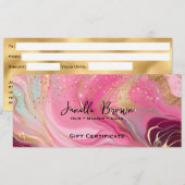 Pink Marble & Gold Glitter Gift Certificate Card Einladung (Vorne/Hinten)