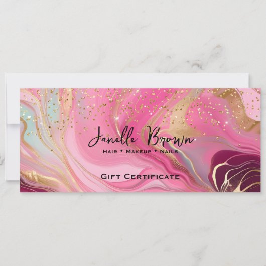 Pink Marble & Gold Glitter Gift Certificate Card Einladung (Vorderseite)