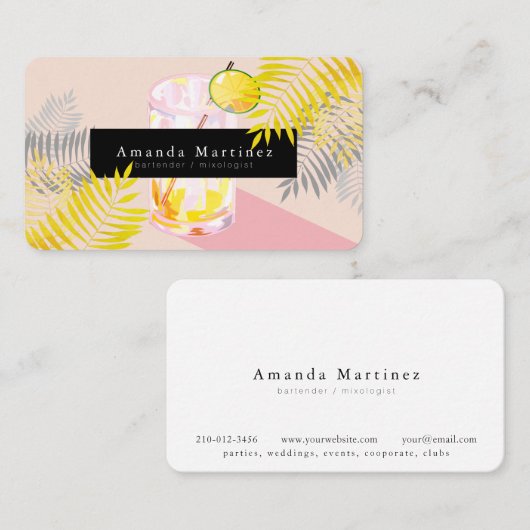 Pink Margarita Barkeeper Mixologist Business Card Visitenkarte (Vorne/Hinten)