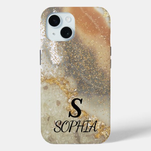 Pink Marmor Chic Gold Glitter Monogramm Case-Mate iPhone Hülle (Rückseite)
