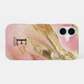Pink Marmor Chic Gold Glitter Monogramm iPhone 16 Hülle (Rückseite (Horizontal))