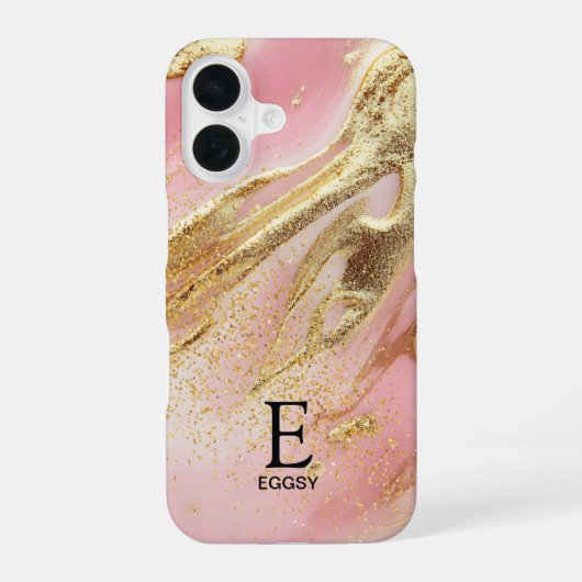 Pink Marmor Chic Gold Glitter Monogramm iPhone 16 Hülle (Rückseite)