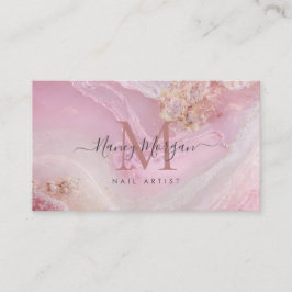 Pink Marmor Roségold-Monogramm Nageldesignerin  Visitenkarte
