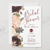 Pink Maroon Blumengrün Blätter Brautparty Einladung (Vorderseite)