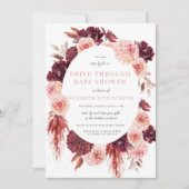 Pink Maroon Floral Boho Drive By Girl Babydusche Einladung (Vorderseite)