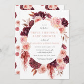 Pink Maroon Floral Boho Drive By Girl Babydusche Einladung (Vorne/Hinten)