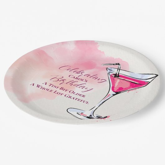 Pink Martini A Tini Bit Older Birthday Party Pappteller (Schrägansicht)