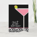 Pink Martini and Zebra Pattern Karte<br><div class="desc">Customizable greeting cards featuring a martini glass with an olive on a black and zebra print background. Art © JW ILLUSTRATIONS</div>