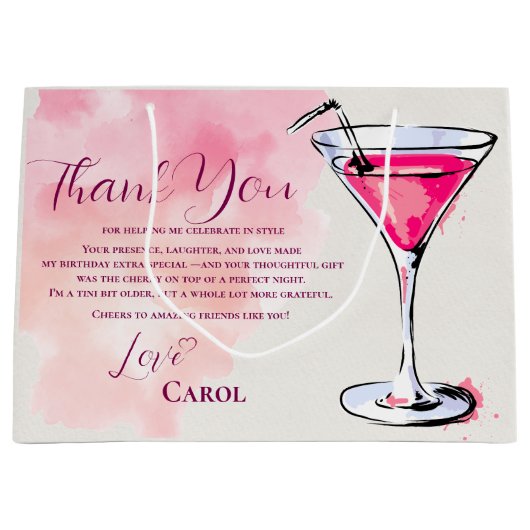 Pink Martini Birthday Party Favor Thank You Große Geschenktüte (Vorderseite)