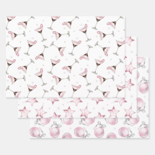 Pink Martini Cocktail Muster Festive Feiertage  Geschenkpapier Set