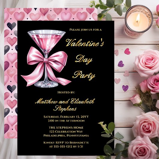 Pink Martini Coquette Bow Valantine's Day Party Folieneinladung