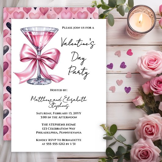 Pink Martini Coquette Bow Valentinstag Party Einladung