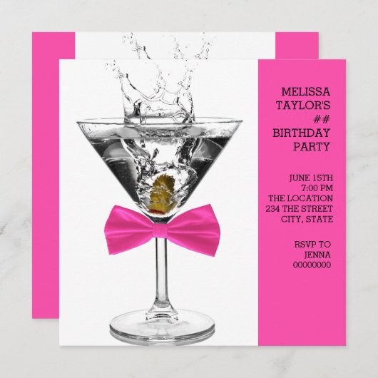 Pink Martini Geburtstagsparty Einladung (Vorne/Hinten)