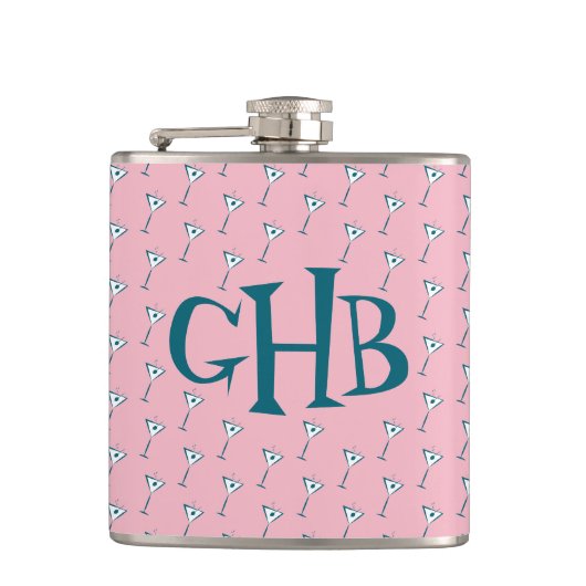Pink Martini Monogramm Flachmann (Vorderseite)