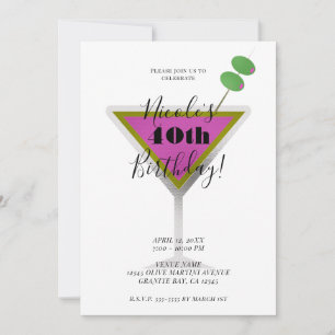 Pink Martini Olive Glam Cocktail Geburtstagsfeier Einladung