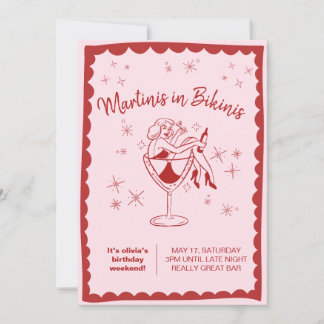 Pink Martinis im Bikini Geburtstagseinladung Einladung