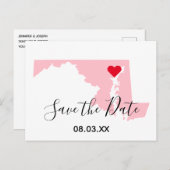 Pink Maryland Red Heart Save the Date Ankündigungspostkarte (Vorne/Hinten)
