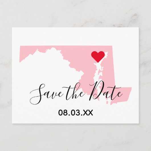 Pink Maryland Red Heart Save the Date Ankündigungspostkarte (Vorderseite)