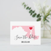 Pink Maryland Red Heart Save the Date Ankündigungspostkarte (Stehend Vorderseite)