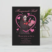 Pink-Maske Halloween-Party Einladung (Stehend Vorderseite)