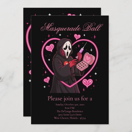 Pink-Maske Halloween-Party Einladung (Vorne/Hinten)