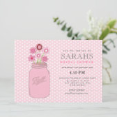 Pink Mason Jar Blume Brautparty Party Einladung (Stehend Vorderseite)