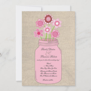 Pink Mason Jar Blume & Burlap Wedding Einladung